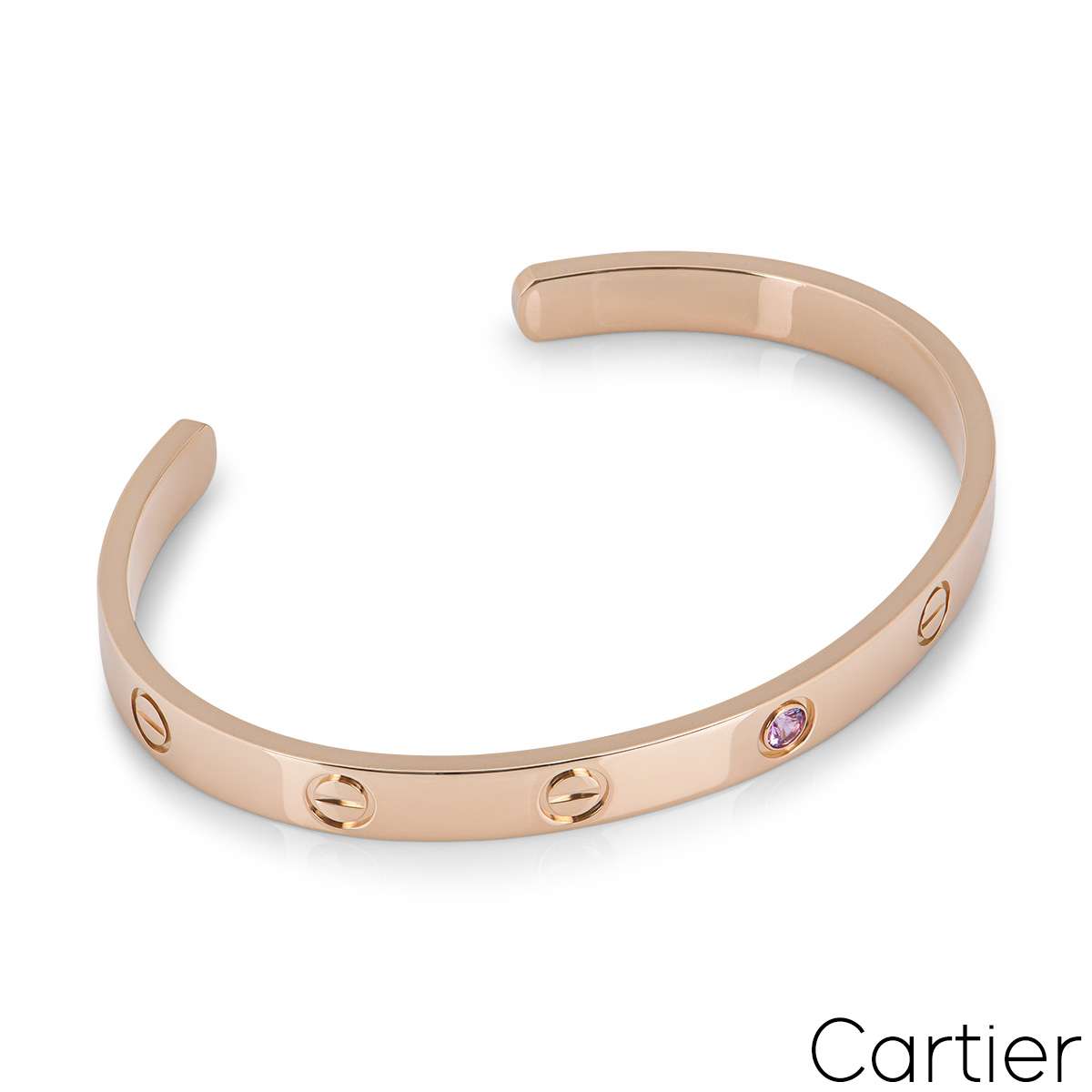 Cartier Rose Gold Pink Sapphire Cuff Love Bracelet Size 17 B6030017